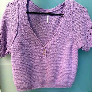 Free People Bree Pullover Cropped Knit Short Sleeve v-neck sweater XS